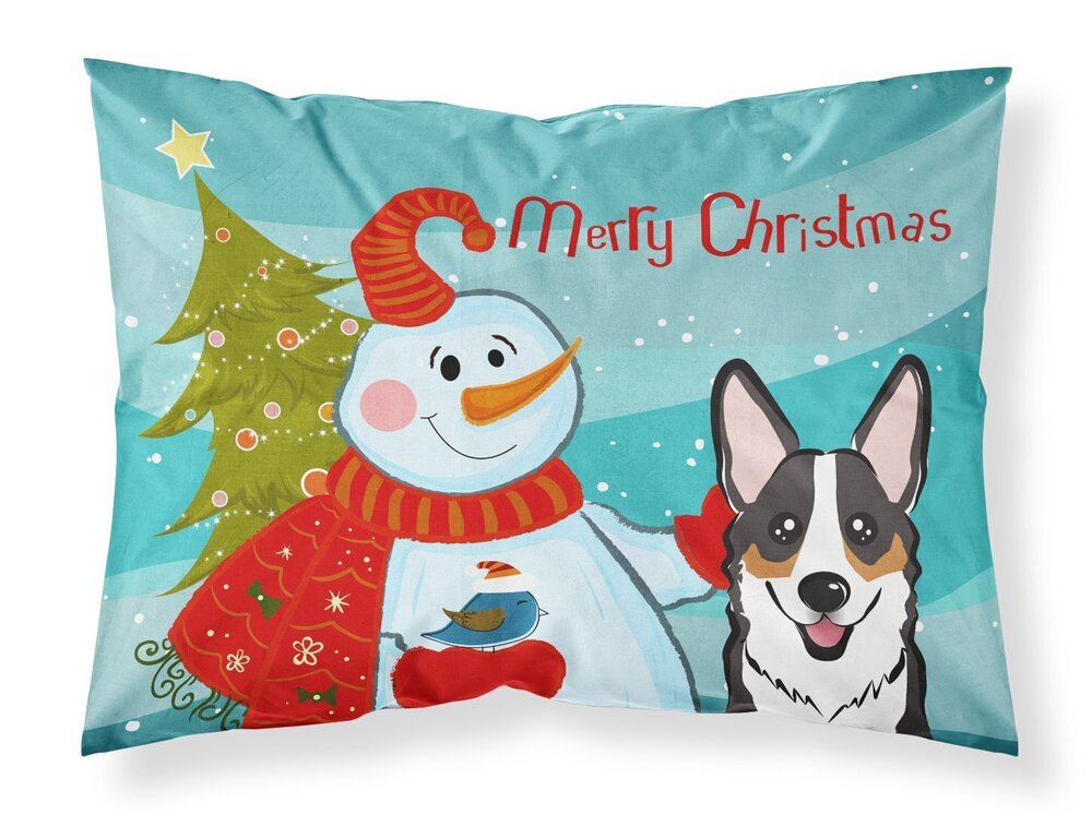 5379 BB1875PILLOWCASE Snowman with Tricolor Corgi Fabric Standard